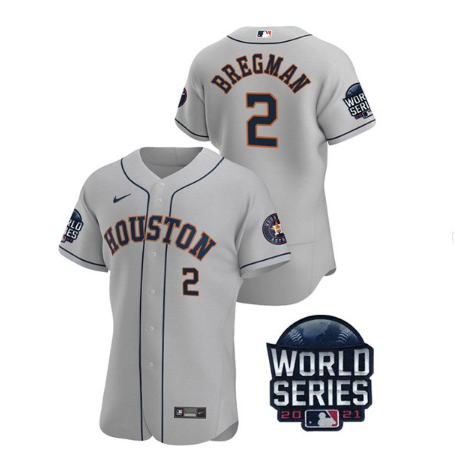 Men's Houston Astros #2 Alex Bregman 2021 Grey World Series Flex Base Stitched Baseball Jersey